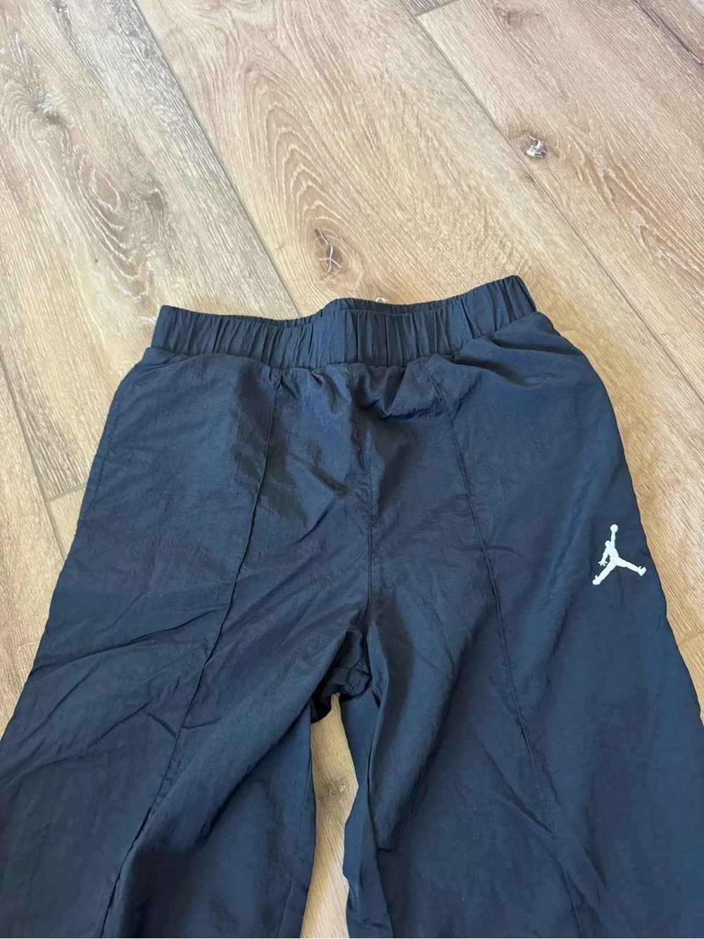 Black Jordan track pants wide-leg silhouette logo taping Youth Medium